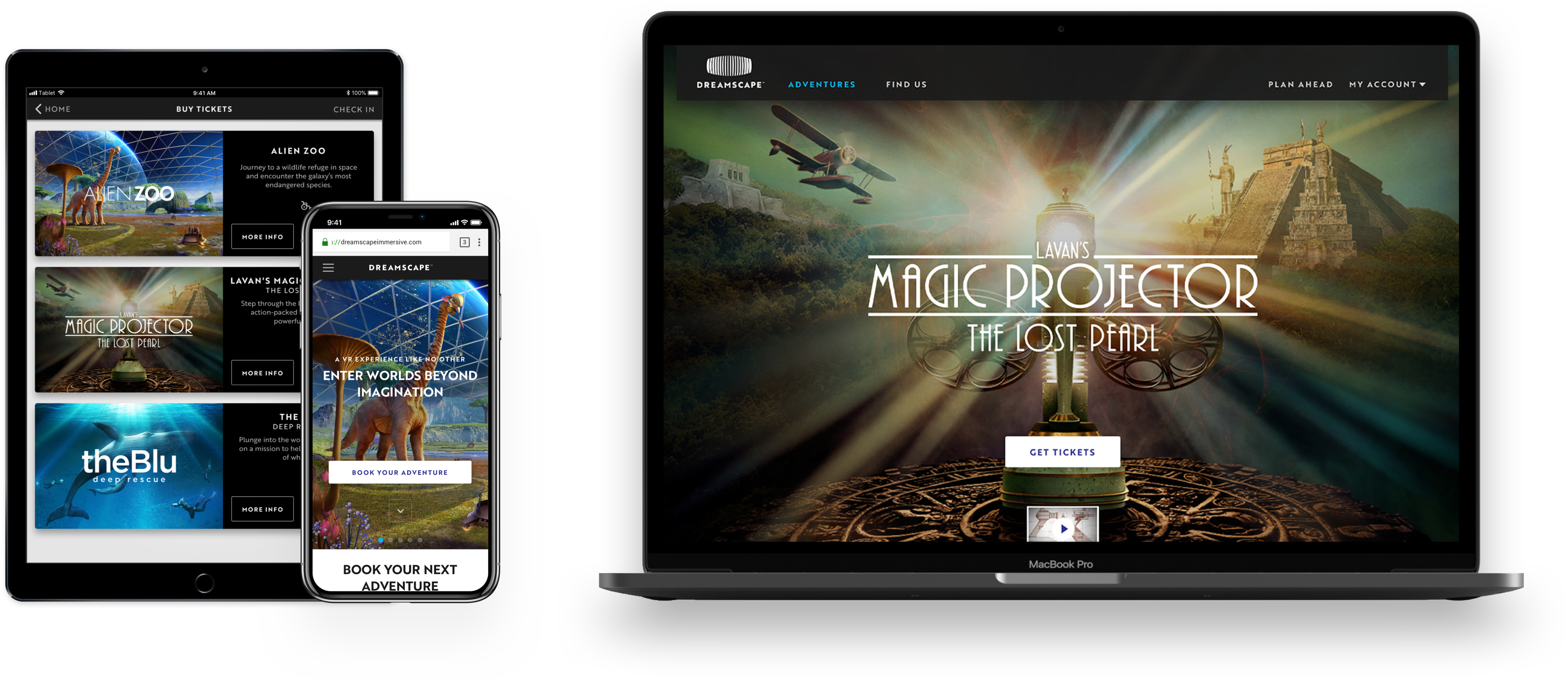 Dreamscape Login Page on iPhone and MacBook Screens