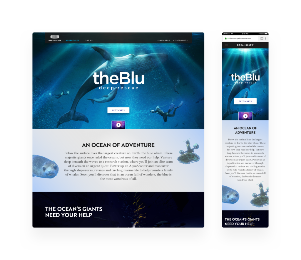 Screenshot of theBlu Website and Mobile Display Pages
