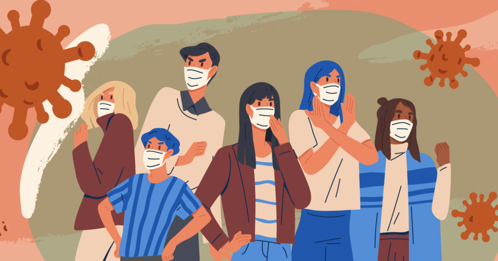 Group of people resisting covid germs illustration