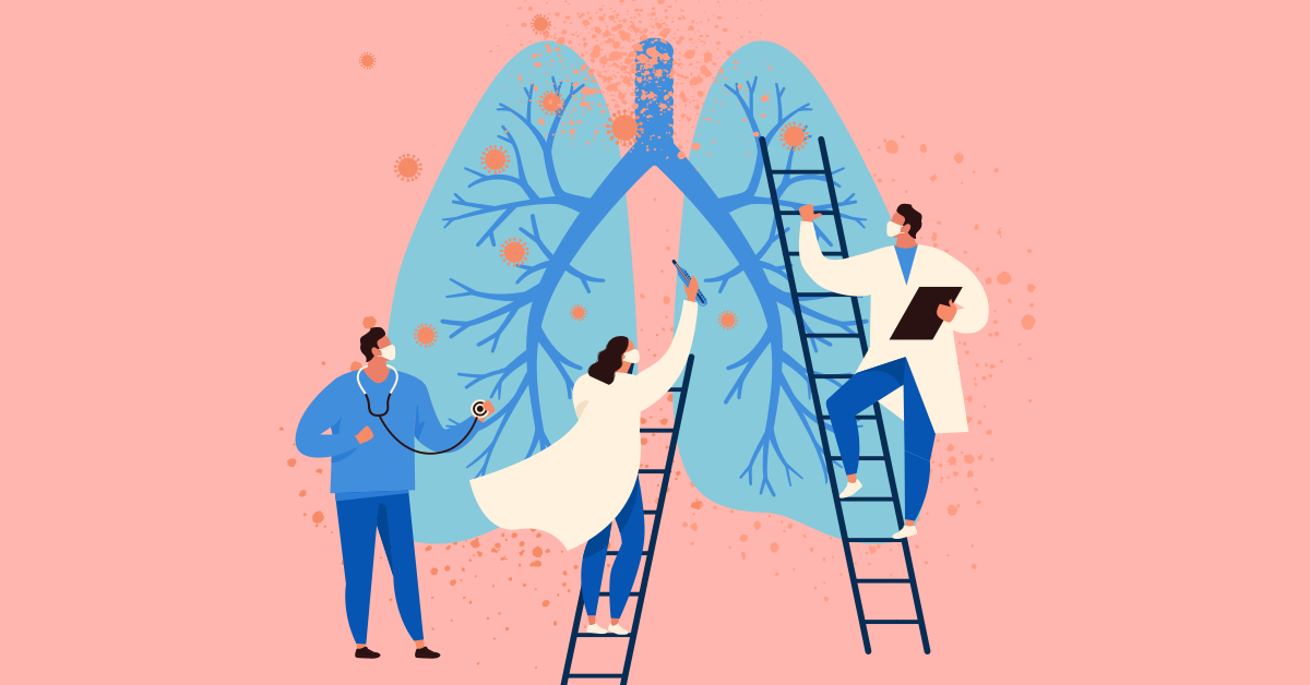 Doctors examining lungs illustration